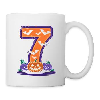 Halloween 7 Design mit Kürbissen und Fledermäusen - Tasse - Weiß - Rechts