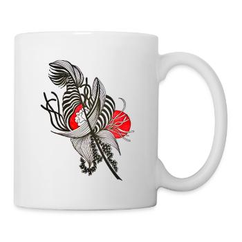 Streifige Blütenkontrast - Tasse - Weiß - Rechts