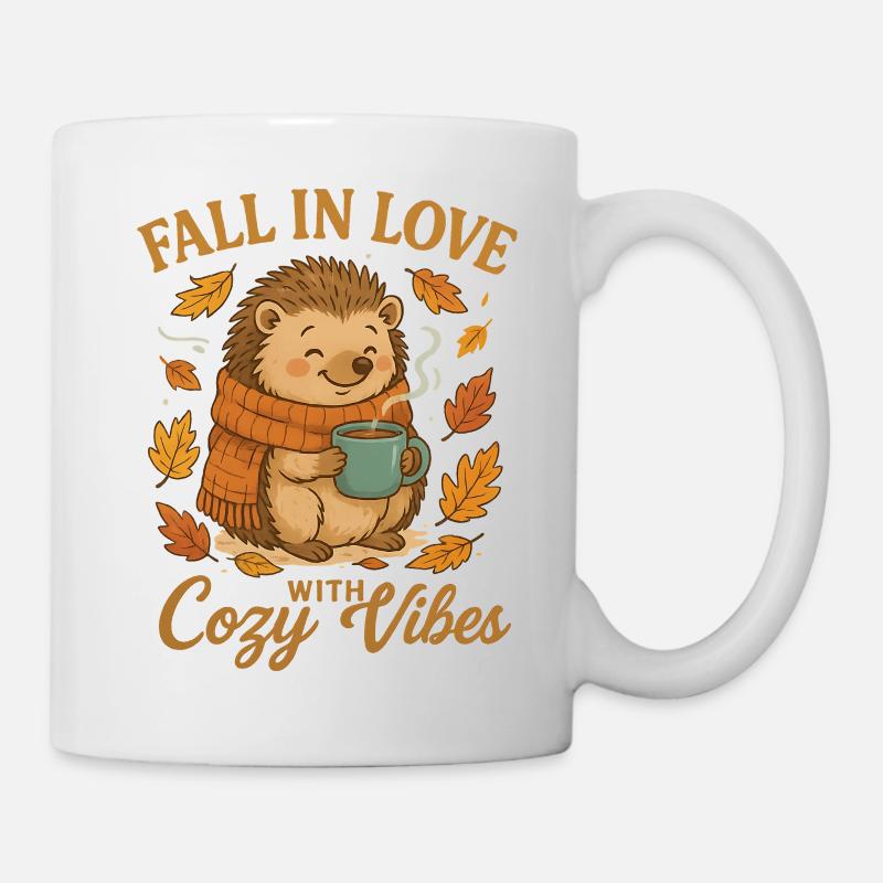 Câlin d’automne avec hérisson et tasse - Mug blanc - blanc