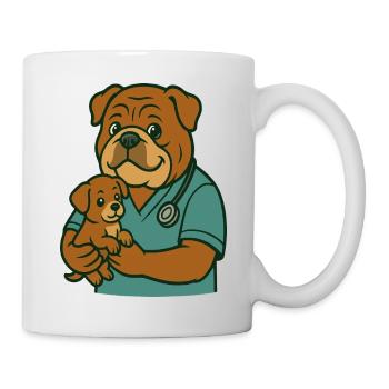 Bouledogue vétérinaire tenant chiot mignon animal dessin animé - Mug blanc - blanc - Droite