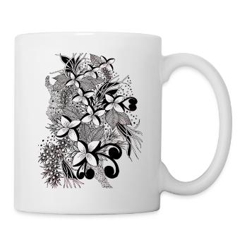 Monochrome Blütenlinien - Tasse - Weiß - Rechts