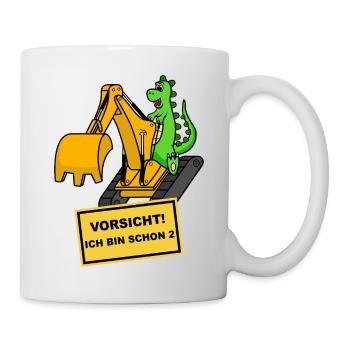 Dino Bagger 2 Jahre Geburtstag - Tasse - Weiß - Rechts