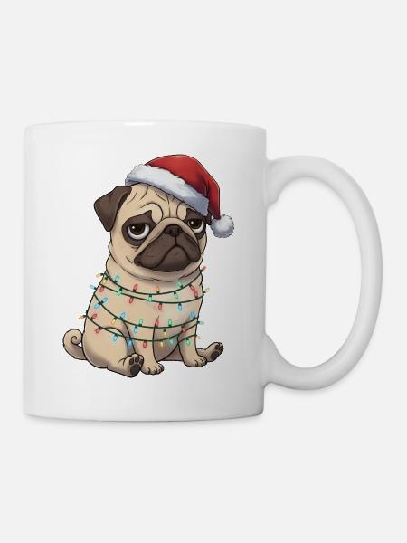Mops Weihnachtsmann lustig clumsy Hund Weihnachten - Tasse - Weiß