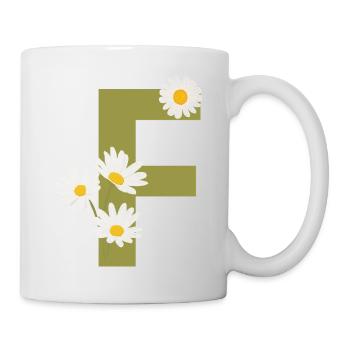 Buchstabe f Grüne Gänseblümchen - Tasse - Weiß - Rechts
