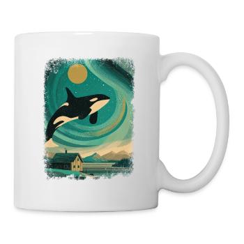 Orca Whale Northern Lights Night Sky Vintage Northern Lights - Mug - white - Right