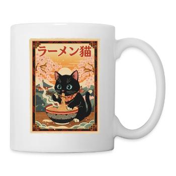 Schwarze Katze Ramen Japanischer Vintage Stil - Tasse - Weiß - Rechts