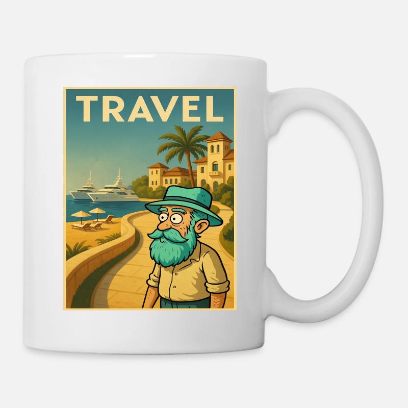 Retro-Art Deco mit Opa auf Reisen - Tasse - Weiß