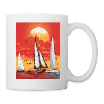 Sunset with sailboat - Mug - white - Right
