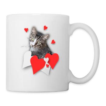 Herzkatze Liebeslook graue Katze Herzen - Tasse - Weiß - Rechts