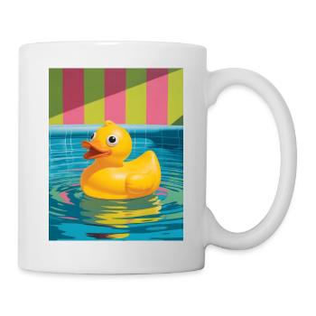 Kunterbunte Gummi-Ente im Pool - Tasse - Weiß - Rechts