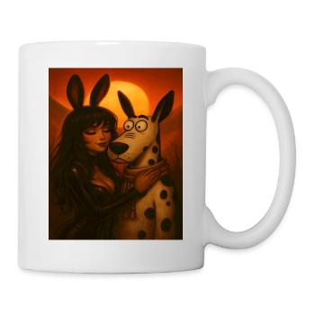 Moon night with bunny woman and cartoon dog - Mug - white - Right