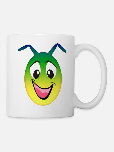 Regenbogen Alien fröhliches Gesicht - Tasse - Weiß