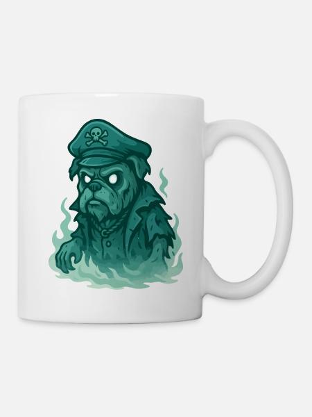 Ghost Bulldog Kapitän mit leuchtenden Augen Kunst - Tasse - Weiß