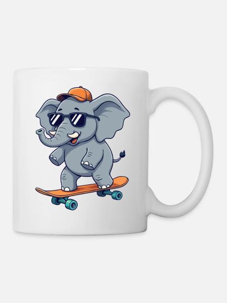Lustiges Elephnat Skaten auf Skateboard Cartoon Skateboard - Tasse - Weiß