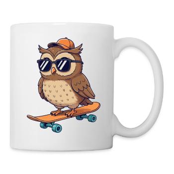 Drôle de hibou patinant sur skateboard Skater de dessins animés - Mug blanc - blanc - Droite