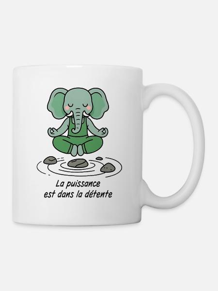 Éléphant zen Puissance dans la détente - Mug blanc - blanc