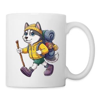 Süßer Husky-Hund Wandern Camping Abenteuer Rucksacktourist - Tasse - Weiß - Rechts