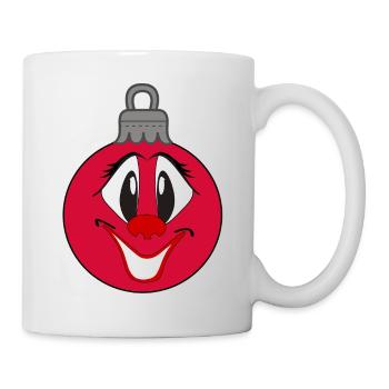 Weihnachtsbaumkugel mit fröhlichem Comic Gesicht  - Tasse - Weiß - Rechts