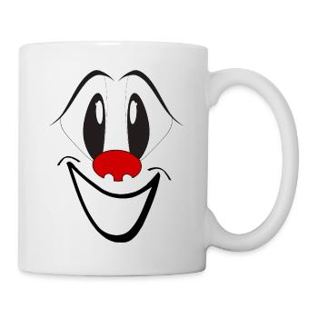 Lachendes Cartoon Gesicht mit roter Nase - Tasse - Weiß - Rechts