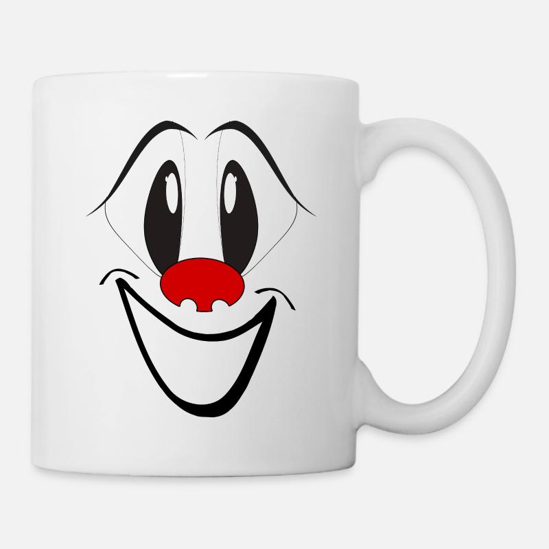 Lachendes Cartoon Gesicht mit roter Nase - Tasse - Weiß