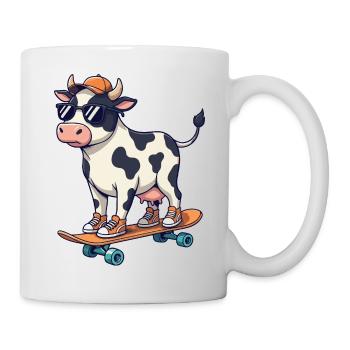 Vache drôle patinant sur skateboard Skater de dessins animés - Mug blanc - blanc - Droite
