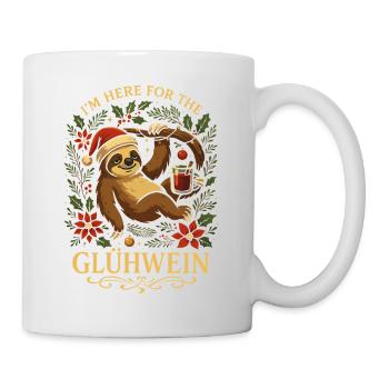 Glühwein Faultier T-Shirt Lustiges Weihnachtsmotiv - Tasse - Weiß - Rechts