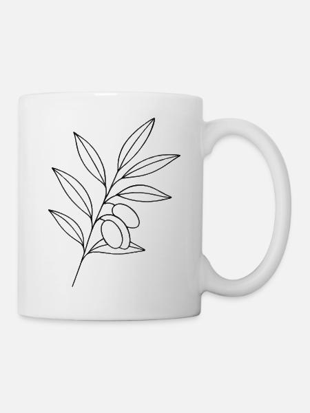 Olivenzweig Linienkunst - Tasse - Weiß