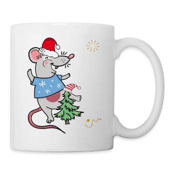 Weihnachtsmaus mit Tannenbaum - Tasse - Weiß - Rechts