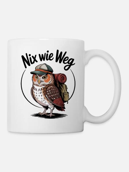 Waldabenteuer Eule mit Rucksack - Tasse - Weiß