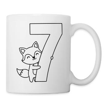 Niedlicher Fuchs mit Zahl 7 Cartoon Illustration - Tasse - Weiß - Rechts
