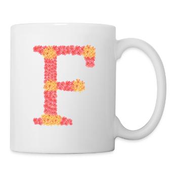Dein Initial "F" mit Blüten  - Tasse - Weiß - Rechts