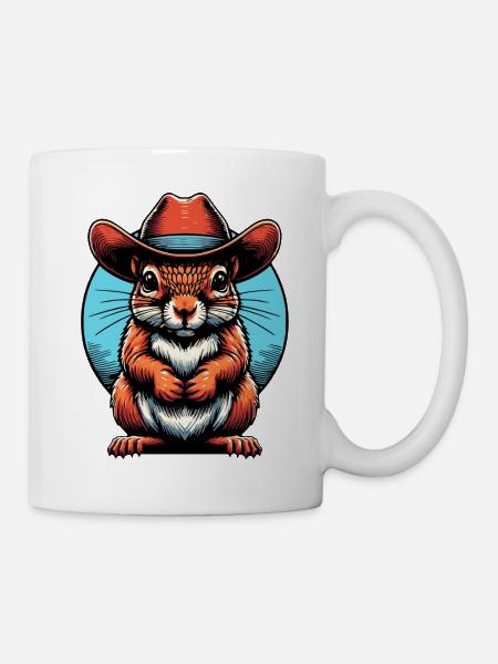 Cowboy-Eichhörnchen Grafik - Tasse - Weiß