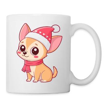 Fröhlicher Hund mit Weihnachtshut - Tasse - Weiß - Rechts
