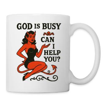 Pin-Up Devil : Dieu est occupé, à l’aide ? - Mug blanc - blanc - Droite