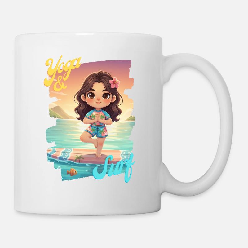 Kawaii Beach Yoga – Posture de relaxation sur le plateau - Mug blanc - blanc
