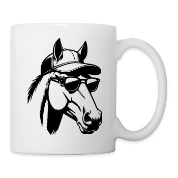 Pferdekopf mit Sonnenbrille und Baseballcap - Tasse - Weiß - Rechts