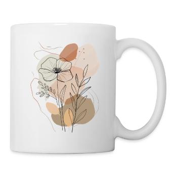 Boho Floral Line Art, Minimalistisches Naturdesign - Tasse - Weiß - Rechts