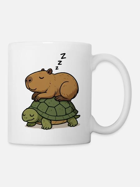 Schlummernder Capybara auf einer Schildkröte - Tasse - Weiß