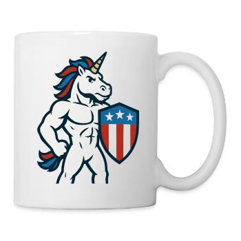 Patriotisches Einhorn-Maskottchen-Power-Schild-Design - Tasse - Weiß - Rechts