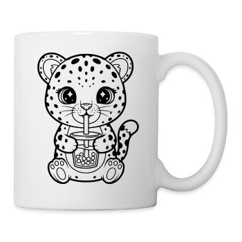 Leopard mit Becher - Tasse - Weiß - Rechts