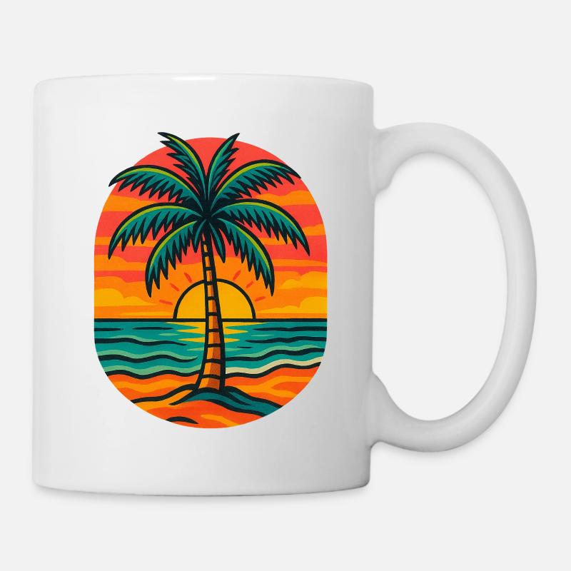 Palmier au coucher de soleil sur la plage - Mug blanc - blanc