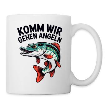 Komm Wir Gehen Angeln Hecht - Tasse - Weiß - Rechts