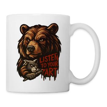 Höre auf deine Kunst: Bär und Katze - Tasse - Weiß - Rechts