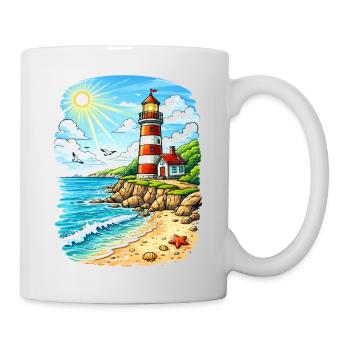 Leuchtturm am sonnigen Küstenstrand - Tasse - Weiß - Rechts