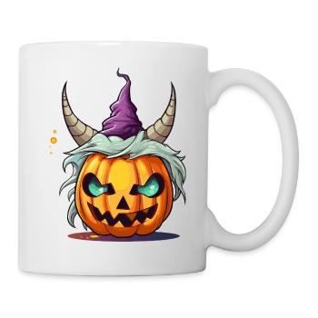 Citrouille d’Halloween avec des cornes - Mug blanc - blanc - Droite