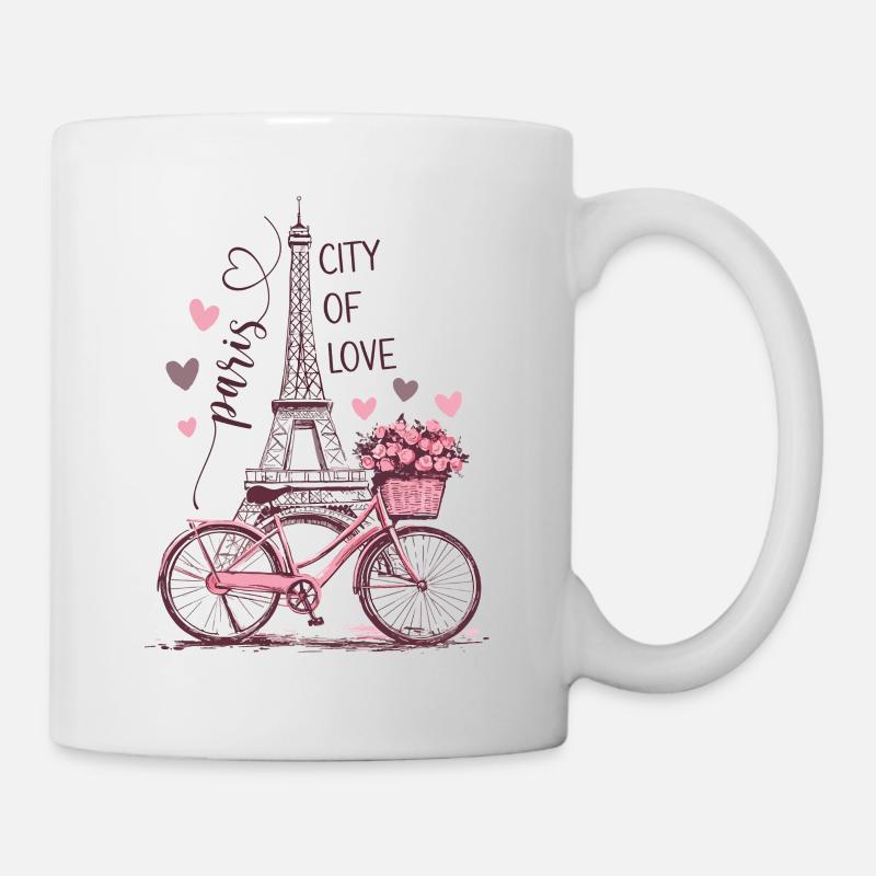 Paris Eiffelturm Fahrrad Herzen Blumen Frankreich - Tasse - Weiß