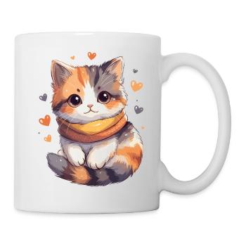 Chaton calico avec écharpe et coeurs - Mug blanc - blanc - Droite
