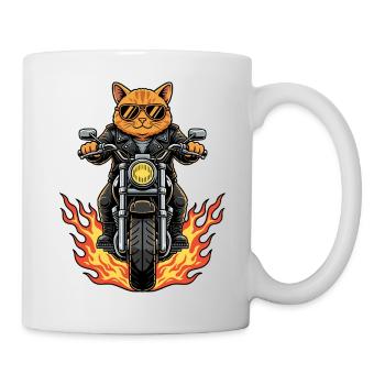 Motocycliste Chat Cool Flammes de moto - Mug blanc - blanc - Droite