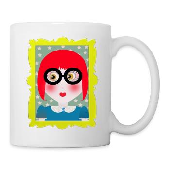 Retro-Porträtmädchen mit Brille - Tasse - Weiß - Rechts