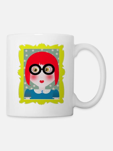 Retro-Porträtmädchen mit Brille - Tasse - Weiß